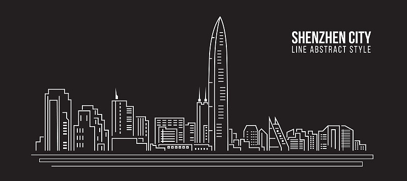城市景观建筑线条艺术矢量插图设计-深圳城市