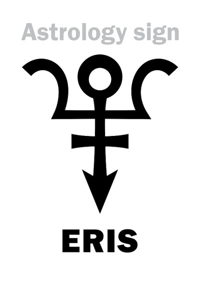 星相字母表:ERIS，最大的和第二大超遥远矮行星。象形文字符号(单符号)。