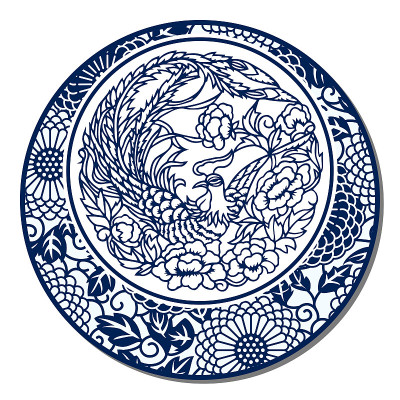 中国传统青花瓷，凤凰