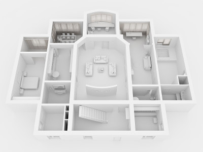 家庭室内的3D渲染