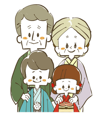 老两口和孙子穿着和服