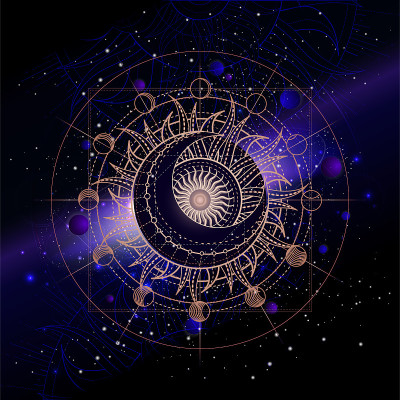 矢量插图的神圣几何符号的空间背景。