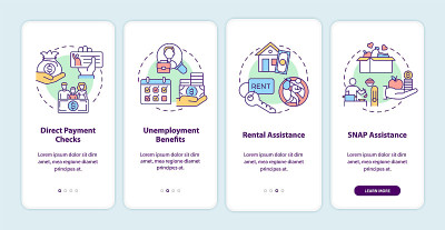 冠状病毒救济包有利于登陆移动应用程序页面屏幕的概念