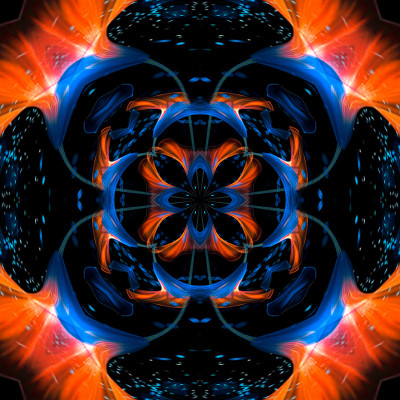 抽象艺术蓝橙花数字拼贴纹理。