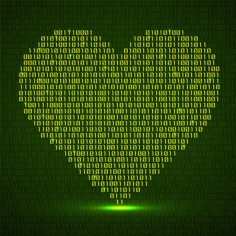 Abstract glowing heart of binary code