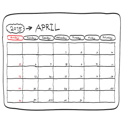 2015年4月计划日历，手绘涂鸦