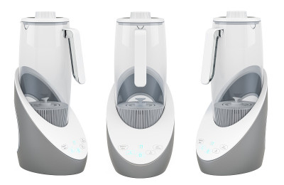 富氢水电离器与LED屏幕，3D渲染隔离在白色背景