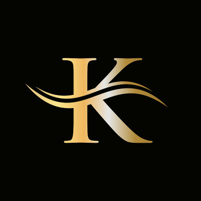 K标志金色概念。K字母标志与金色豪华颜色和字母组合设计。K字母首字母豪华标志模板