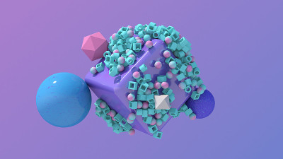 丰富多彩的形状飞行。抽象插图，3d渲染。