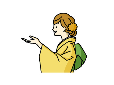 一个穿着和服的女人正在介绍和引导