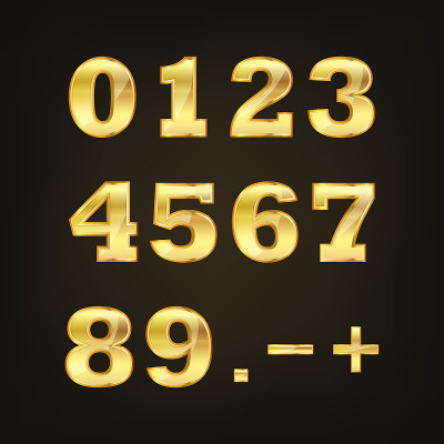 一组黄金数字。矢量插图。