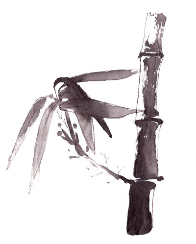 竹干叶黑白水墨画，复制空间