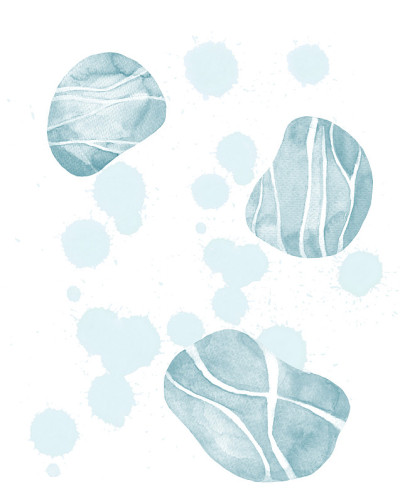 蓝色海卵石水彩画