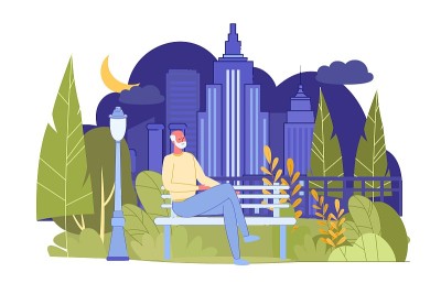 老人在公园散步插图。