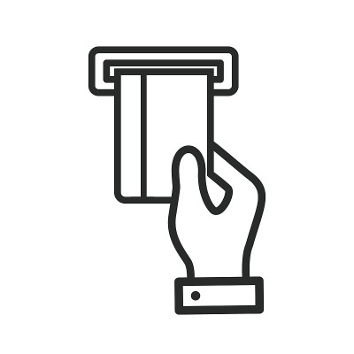 手拿信用卡，ATM图标矢量插图