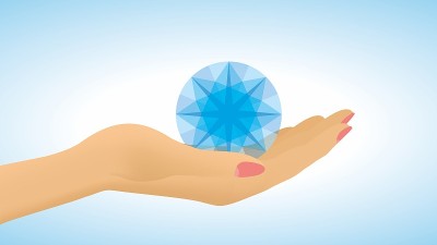 替代医学与手中灿烂的形状相联系。矢量插图。