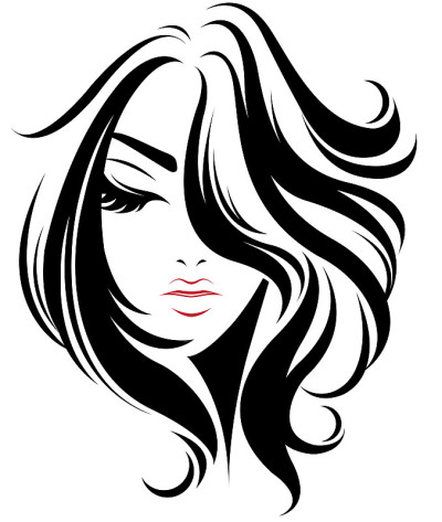 女性短发造型的图标，标志着女性的白色背景