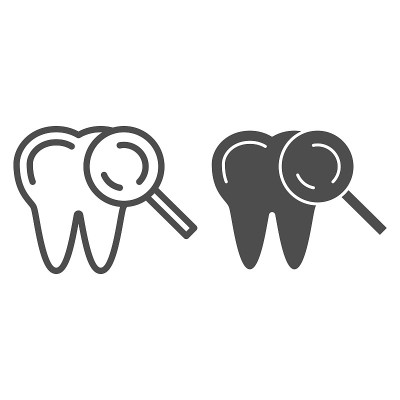 Tooth examination line and solid icon, Medical tes