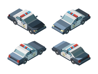 辆警车。应急等距车辆不同视角警察追矢量