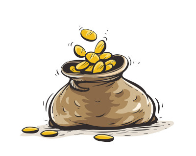 装满金币的袋子。手绘。矢量插图。