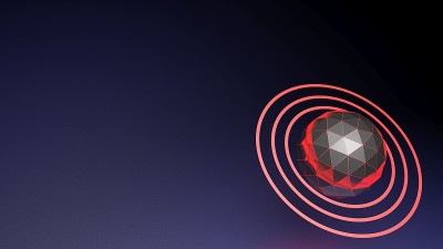 蓝色背景与多面体球体与红色环在一个角落- 3D渲染插图