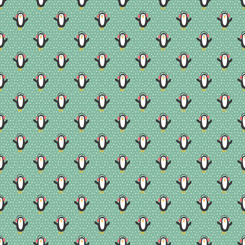 New Year and Christmas seamless pattern with pengu