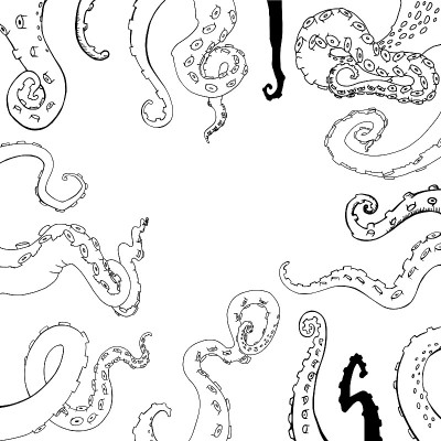 一套矢量素描卡通章鱼触手