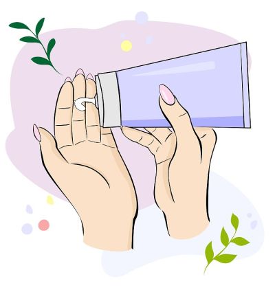 护手霜。女人的手把药膏从管子里挤出来。从以上观点。生态奶油概念描绘在一个明亮的背景与绿色的小枝