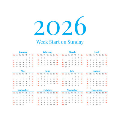 2026日历从周日开始