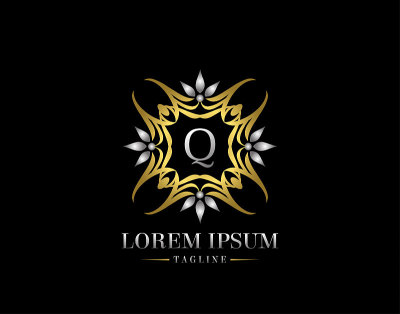 字母Q金色豪华徽章Logo设计。优雅华丽的图标矢量设计。