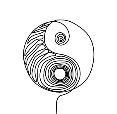 阴阳符号作为线条绘制在白色背景上