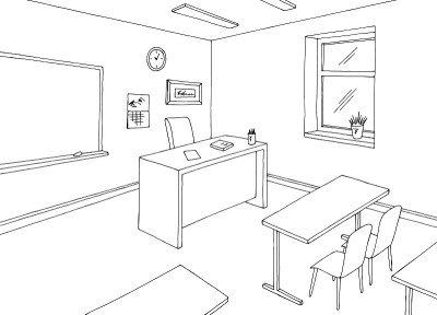 教室图形黑白室内素描插图矢量