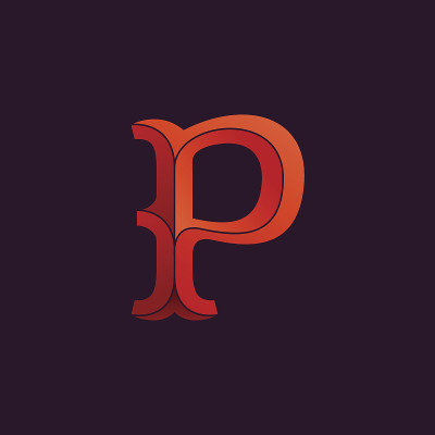 P字母图标在优雅的复古面风格。