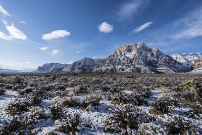 冬季沙漠雪在岩石峡谷内华达州