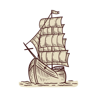 古旧海帆船矢量素描孤立插图