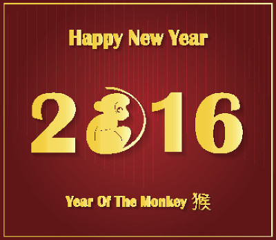 中国新年海报。猴年。红色的背景