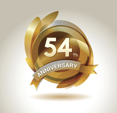 54周年纪念缎带标志用金色的圆圈和图形元素