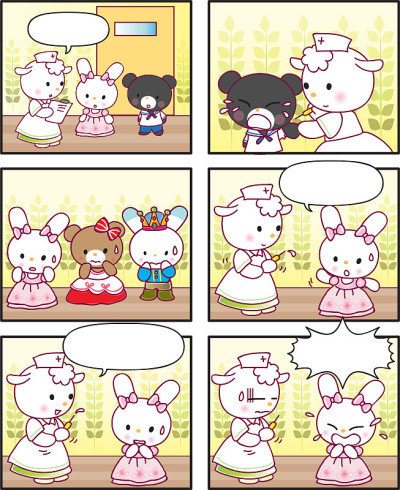 矢量卡通兔子公主的故事设定六格漫画