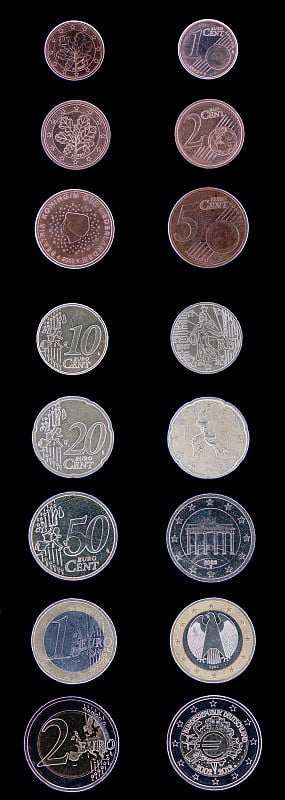 10700x30000pix所有欧元硬币，Eurocents Collection，完整欧元硬币