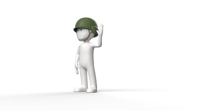 一个白色的人物与军队头盔的3D渲染