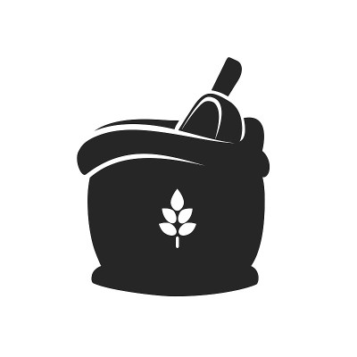 剪影袋小麦面粉与勺设计的粮食农业工业现代矢量插图。图标。