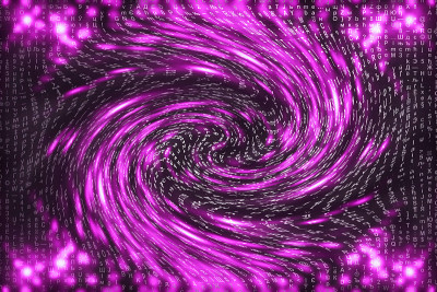 粉色矩阵数字背景。扭曲的网络空间的概念。人物落入虫洞。入侵矩阵。虚拟现实设计。复杂的算法数据黑客。粉