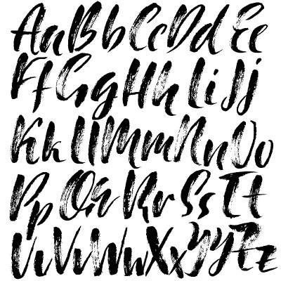 手绘干刷字体。现代刷刻字。摇滚风格的字母。矢量插图。