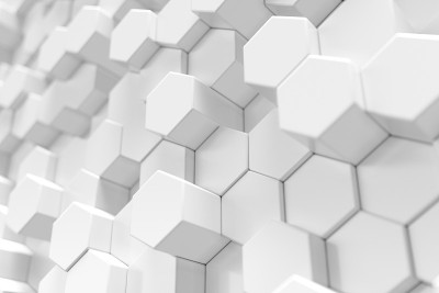 3D渲染白色几何六角形抽象背景。