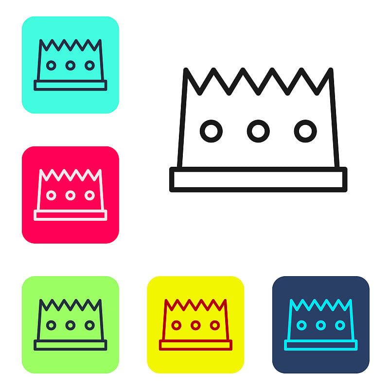 Black line King crown icon isolated on white backg