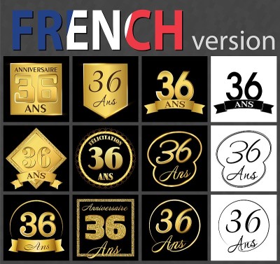 French set of number 36 templates