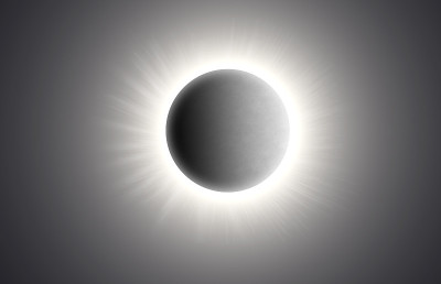 自然现象月全食月亮挡住太阳在灰色背景太阳光线漏