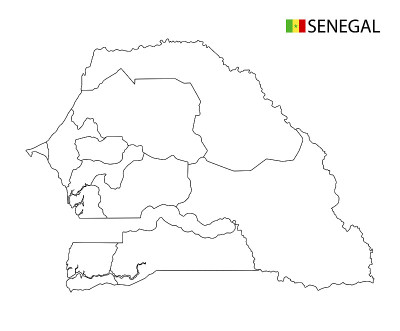 Senegal map, black and white detailed outline regi