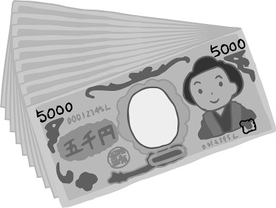 单色一串可爱的手绘5000日元钞票