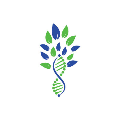 DNA树矢量标识设计。DNA与绿叶矢量标志设计。